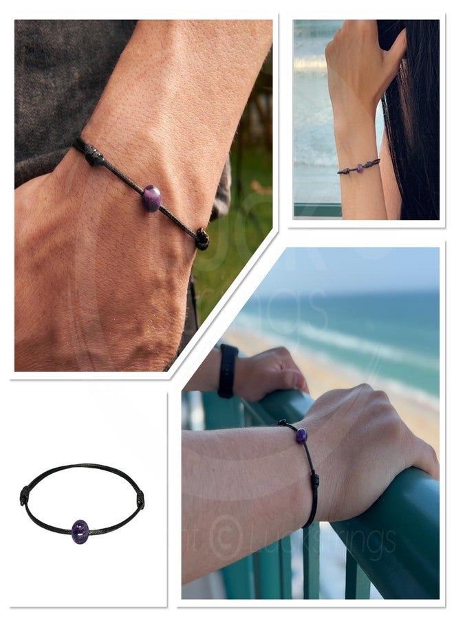 Luck Strings Gemstone Bead Wax Cord Bracelet for Men Women Unisex - Lapis Lazuli Carnelian Tigers Eye Black Tourmaline Rose Quartz Clear Quartz Amethyst Aventurine Beaded Bracelets (Amethyst) - Image 5